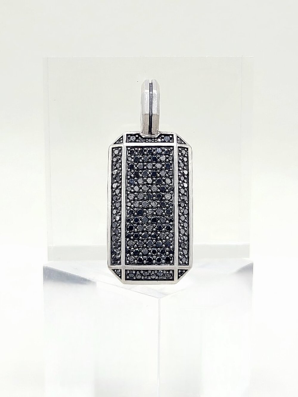 David Yurman Octagonal Deco Tag Pendant w/ Pavé Black Diamonds - 27mm